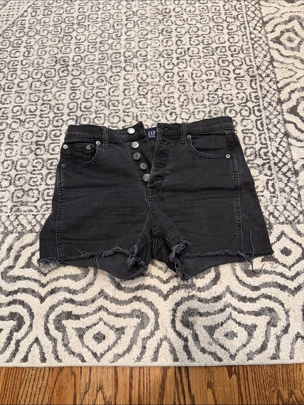 GAP Black High-Rise Button-Fly Denim Cutoff Shorts